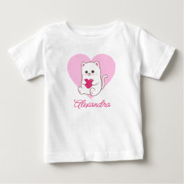 Personalisierter Niedlicher Kawaii Rosa Herzkatzen Baby T-shirt