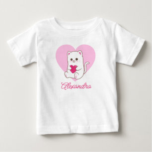 Personalisierter Niedlicher Kawaii Rosa Herzkatzen Baby T-shirt