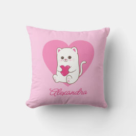 Personalisierter Niedlicher Kawaii Rosa Herzkatzen Kissen