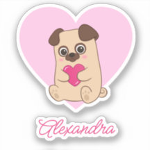 Personalisierter Niedlicher Kawaii Rosa Mops Name