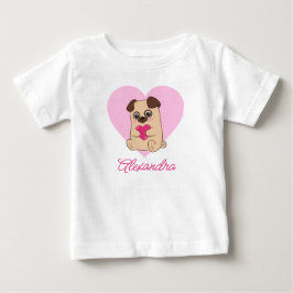 Personalisierter Niedlicher Kawaii Rosa Mops Name Baby T-shirt