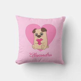 Personalisierter Niedlicher Kawaii Rosa Mops Name  Kissen