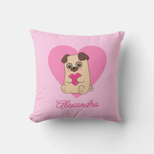 Personalisierter Niedlicher Kawaii Rosa Mops Name  Kissen