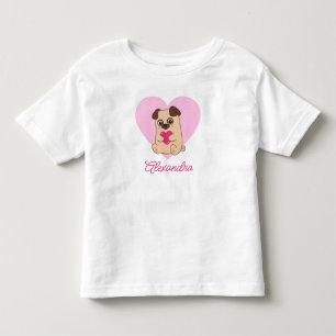 Personalisierter Niedlicher Kawaii Rosa Mops Name Kleinkind T-shirt