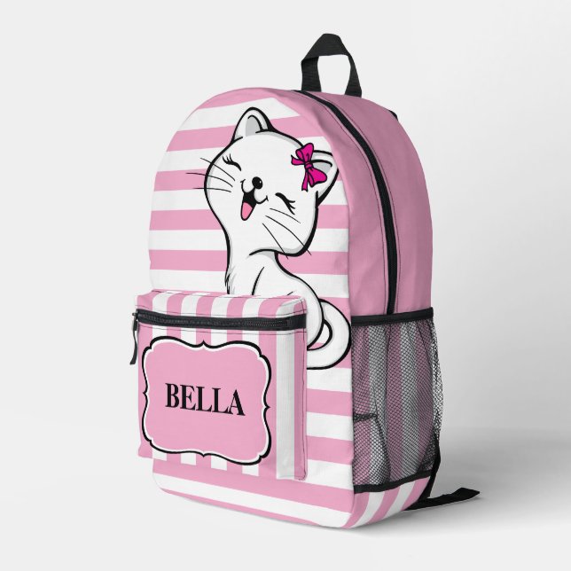 Personalisierter Niedlicher Kittel Pink Strip Back Bedruckter Rucksack (Rückseitige Ecke Rechts)