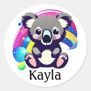 Personalisierter Niedlicher Koala-Bär und Regenbog Runder Aufkleber