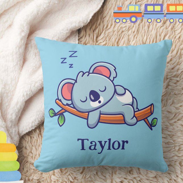 Personalisierter Niedlicher Koala Bear Cartoon Bab Kissen (A cute sleeping koala bear pillow, personalized with a baby or child's name, makes a great gift!)