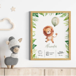 Personalisierter niedlicher Löwe mit Balloons-Kind Poster
