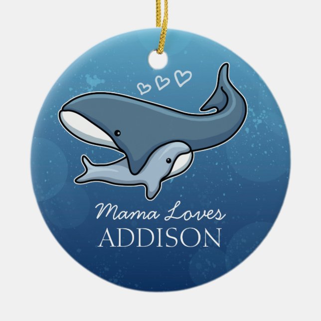 Personalisierter niedlicher Mama-Baby-Wal, Keramik Ornament (Vorne)