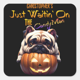 Personalisierter Niedlicher Mops Halloween Puppy C Quadratischer Aufkleber