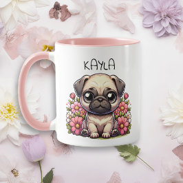 Personalisierter Niedlicher Mops Welpenhund Tasse