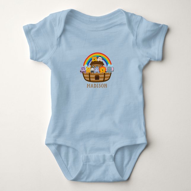 Personalisierter Niedlicher Noahs Ark Blue Baby Bo Baby Strampler (Vorderseite)