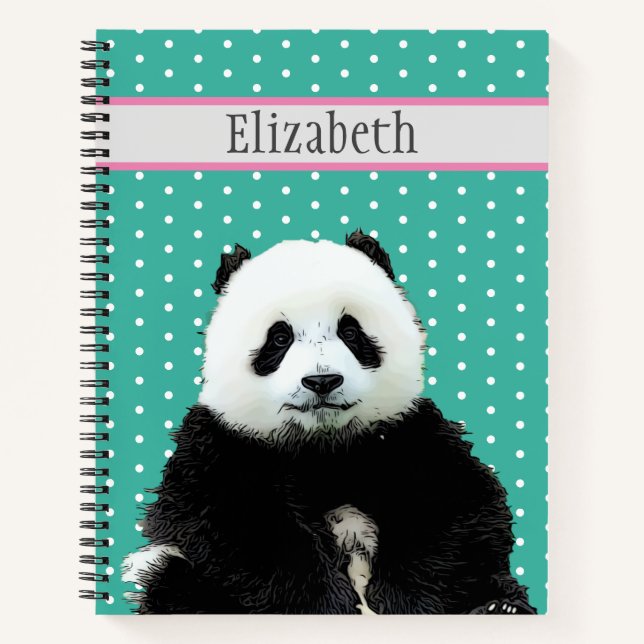 Personalisierter Niedlicher Panda Bär Tiername Kid Notizbuch (Vorderseite)