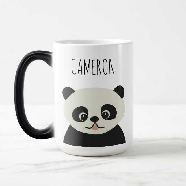 Personalisierter Niedlicher Panda Cartoon schwarz- Verwandlungstasse (Links)