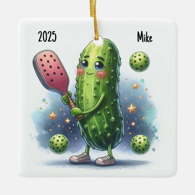 Personalisierter Niedlicher Pickleball-Player Keramikornament (Vorderseite)