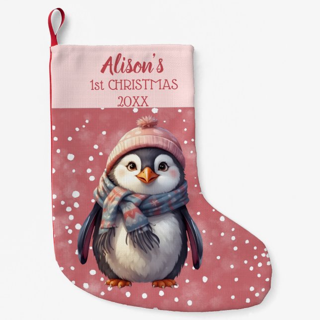 personalisierter niedlicher Pinguin erster Weihnac Kleiner Weihnachtsstrumpf (Vorderseite)