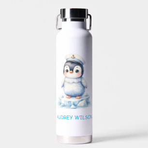 Personalisierter Niedlicher Pinguin-Kapitän Illust Trinkflasche