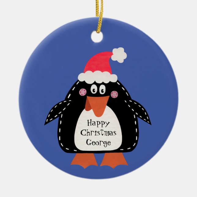 Personalisierter Niedlicher Pinguin Keramik Ornament (Vorne)