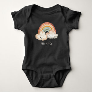 Personalisierter Niedlicher Regenbogen und Wolken Baby Strampler