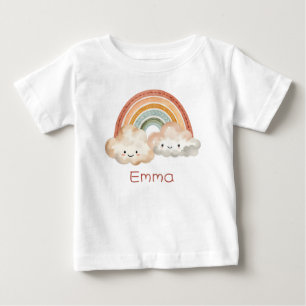 Personalisierter Niedlicher Regenbogen und Wolken Baby T-shirt