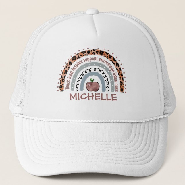 Personalisierter Niedlicher Regenbogenlehrer Truckerkappe (Vorderseite)