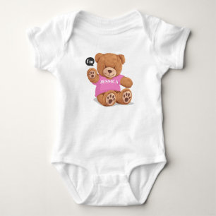 Personalisierter Niedlicher rosa Bär Baby Strampler