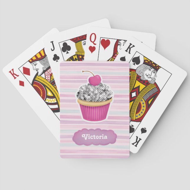 Personalisierter Niedlicher Rosa Cupcake Spielkarten (Rückseite)