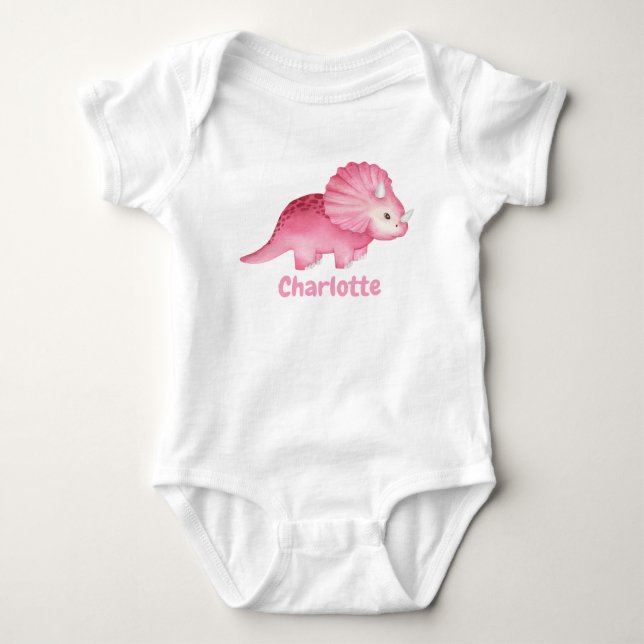 Personalisierter Niedlicher Rosa Dinosaurier Baby Strampler (Vorderseite)