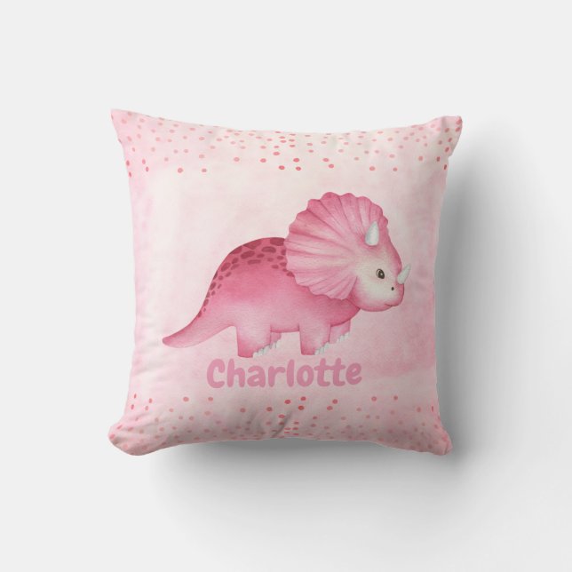 Personalisierter Niedlicher Rosa Dinosaurier Kissen (Vorderseite)