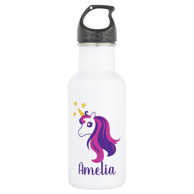 Personalisierter niedlicher Rosa-Einhorn-individue Edelstahlflasche (Vorderseite)
