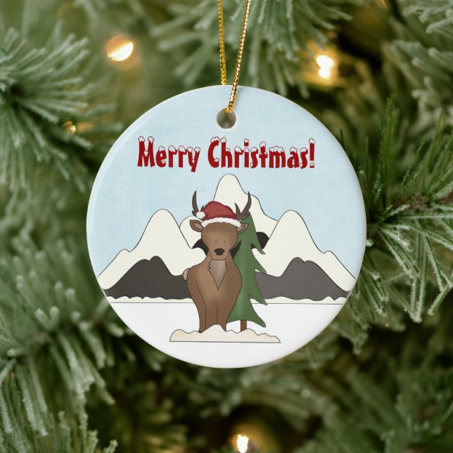 Personalisierter Niedlicher Santa Deer Keramikornament (Baum)
