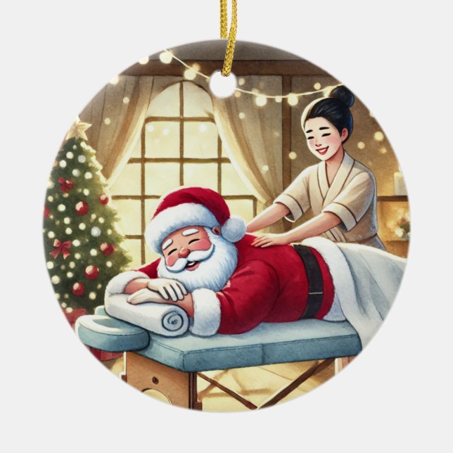 Personalisierter Niedlicher Santa Erreichbarkeit e Keramik Ornament (Vorne)