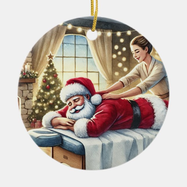 Personalisierter Niedlicher Santa Erreichbarkeit e Keramik Ornament (Vorne)