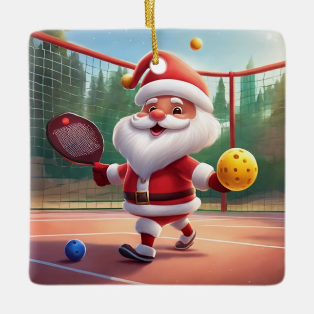 Personalisierter Niedlicher Santa Playing Pickleba Keramikornament (Vorderseite)