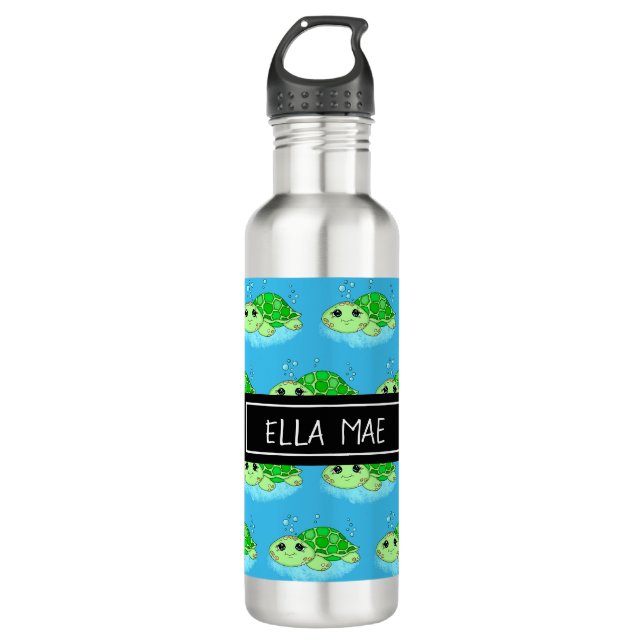 Personalisierter Niedlicher Schildkrötenname Edelstahlflasche (Vorderseite)