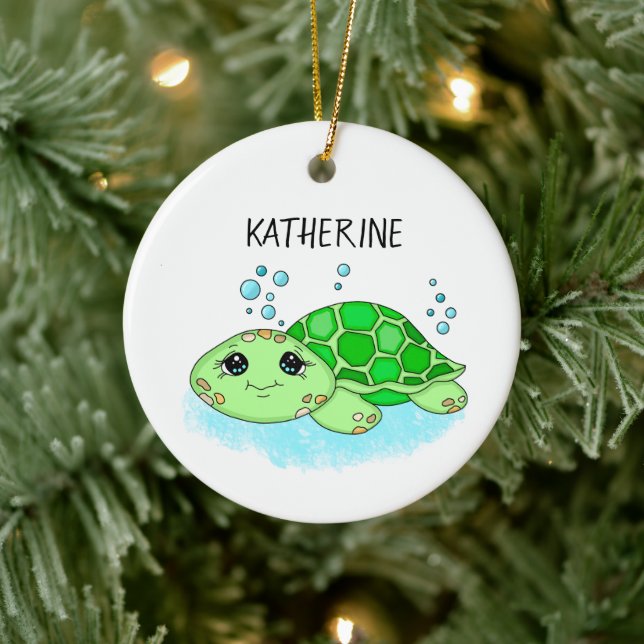 Personalisierter Niedlicher Schildkrötenname Keramik Ornament (Baum)