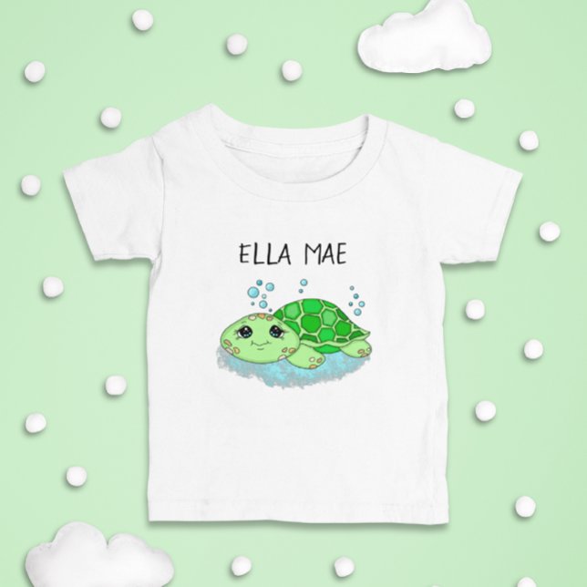 Personalisierter Niedlicher Schildkrötenname Kleinkind T-shirt (Von Creator hochgeladen)