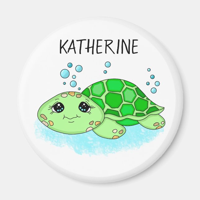 Personalisierter Niedlicher Schildkrötenname Magnet (Vorne)