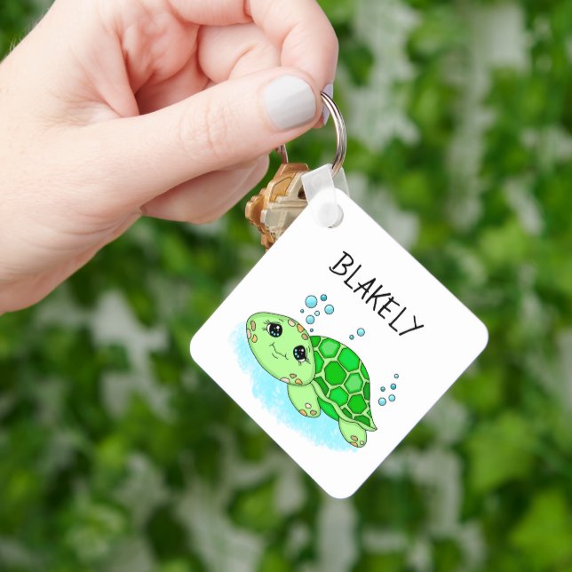 Personalisierter Niedlicher Schildkrötenname Schlüsselanhänger (Hand)