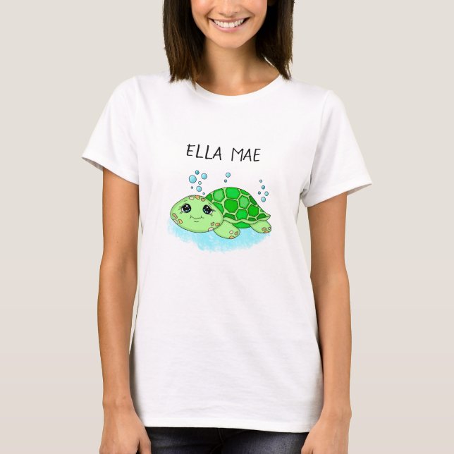 Personalisierter Niedlicher Schildkrötenname T-Shirt (Vorderseite)