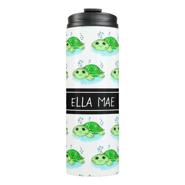 Personalisierter Niedlicher Schildkrötenname Thermosbecher (Vorderseite)