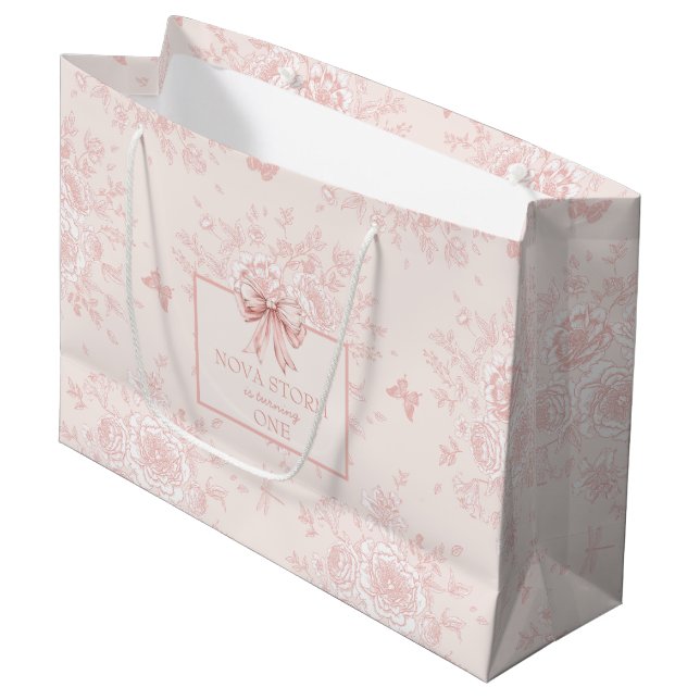 Personalisierter Niedlicher Toile Rosa Coquette Ge Große Geschenktüte (Vorderseite Schrägansicht)