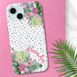 Personalisierter Niedlicher tropischer Name Case-Mate iPhone Hülle<br><div class="desc">Entspannen und entspannen Sie mit diesem niedlichen Blumenkoffer! Ein tropisches Design, das die ruhige Schönheit der Natur mit einem spielerischen Rand verbindet, der Ihnen sicher hilft, sich zu entspannen und jeden Tag Spaß zu haben. Eine Mischung aus beruhigenden tropischen Blätter, wie Bananenstauden, Palmen, Monstera-Blätter, rosa Princessa-Pflanze, sanftes lila-rosa Orchideengebirge und...</div>