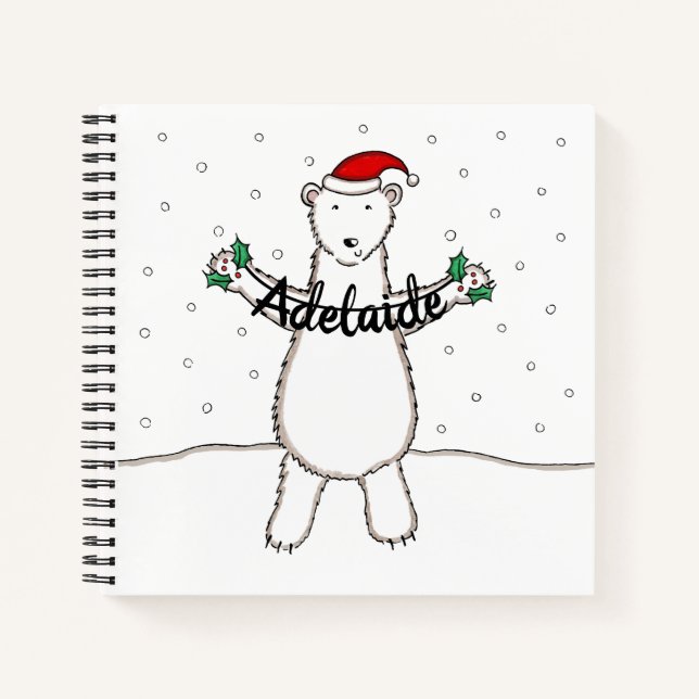Personalisierter Niedlicher Weihnachtsbär Weihnach Notizbuch (Vorderseite)