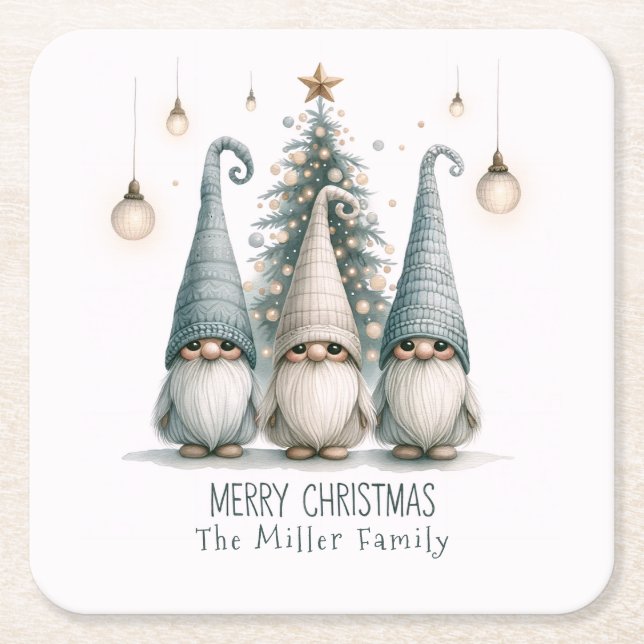 Personalisierter Niedlicher Weihnachtsgenom Rechteckiger Pappuntersetzer (Vorderseite)