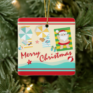 Personalisierter Niedlicher Weihnachtsmann am Stra Keramikornament