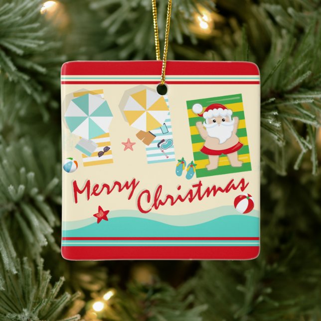 Personalisierter Niedlicher Weihnachtsmann am Stra Keramikornament (Baum)