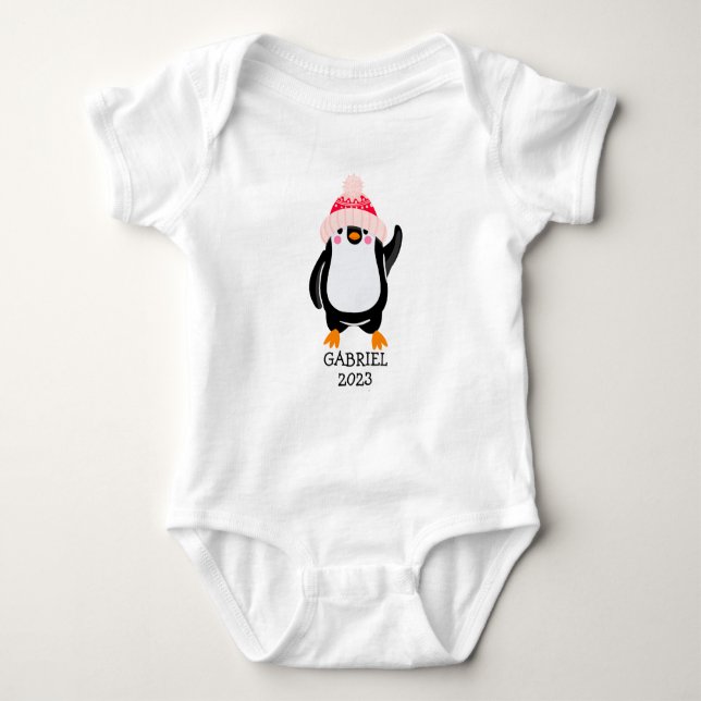 Personalisierter Niedlicher Weihnachtspenguin in R Baby Strampler (Vorderseite)