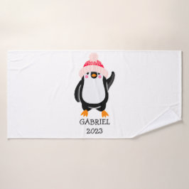 Personalisierter Niedlicher Weihnachtspenguin in R Badehandtuch
