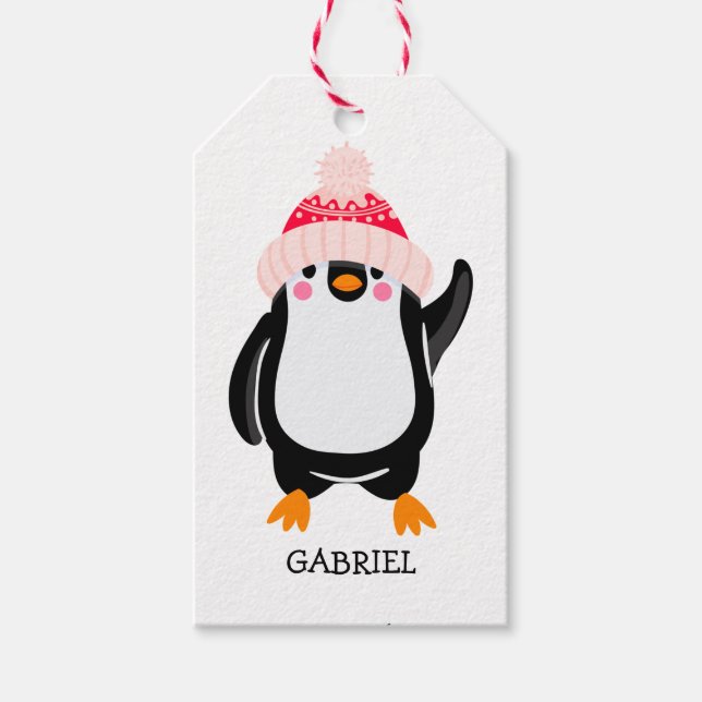 Personalisierter Niedlicher Weihnachtspenguin in R Geschenkanhänger (Vorderseite)